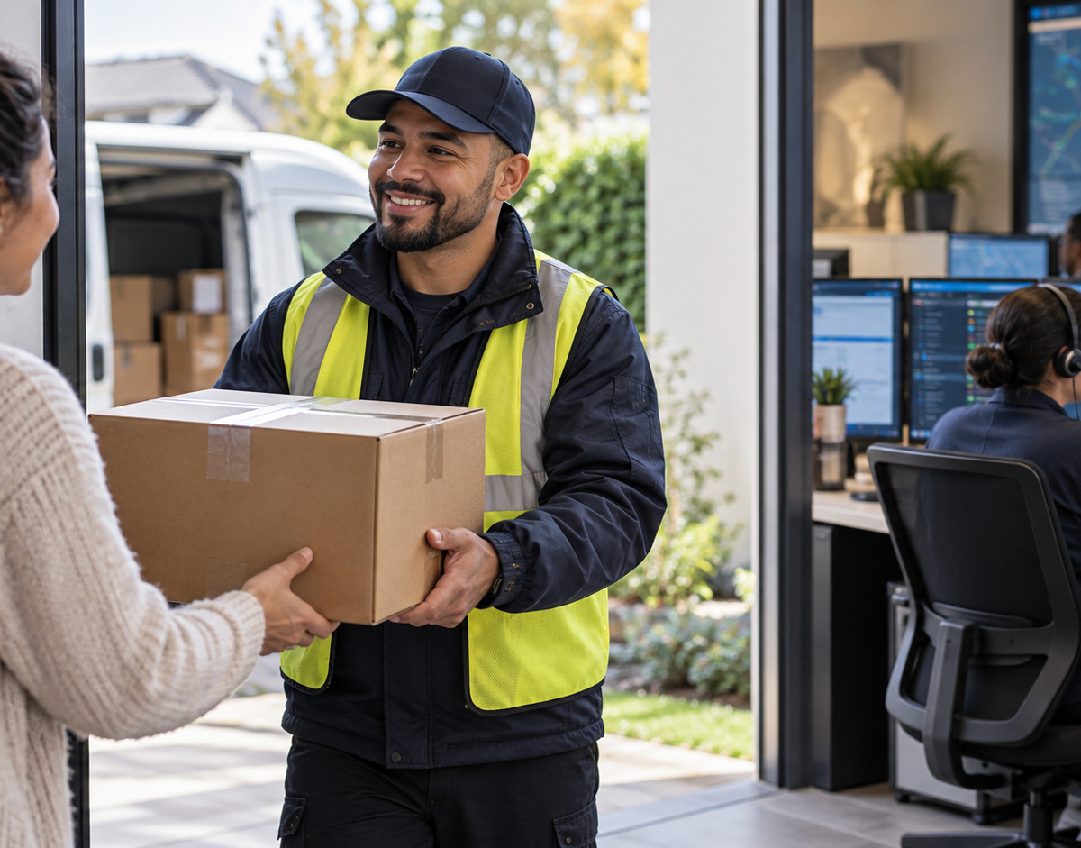 Delivery job versus dispatch job as one worker handles a physical stop while another coordinates several active routes from a desk.