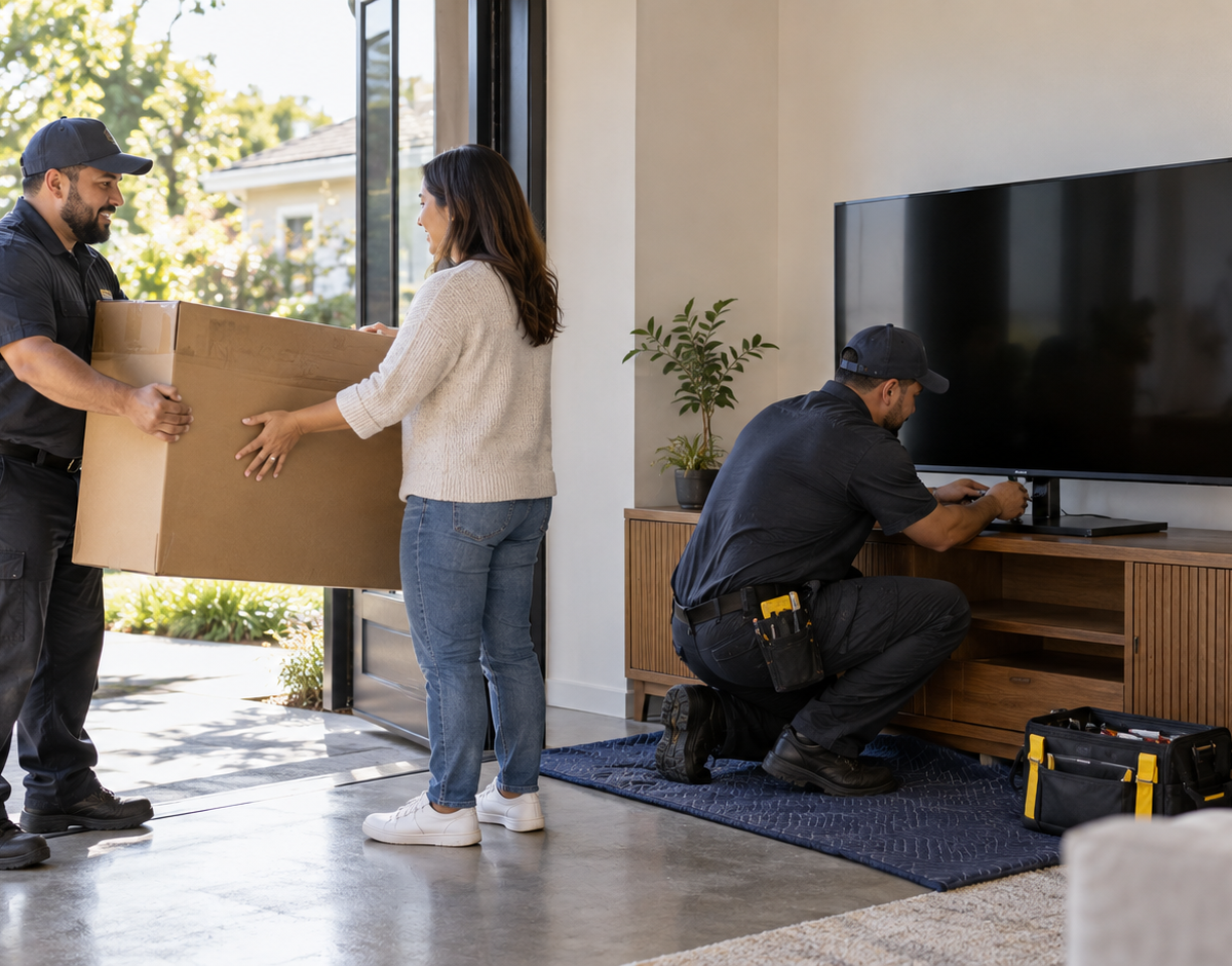 Delivery work with installation duties as a worker separates the item handoff from authorized setup and customer acceptance.