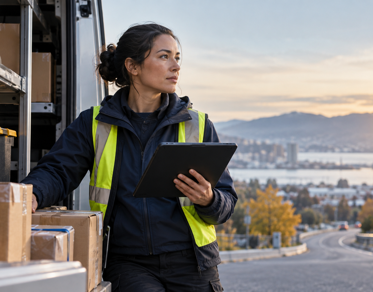 route-planning experience in job listings: considering territory and route responsibility beside a delivery van.