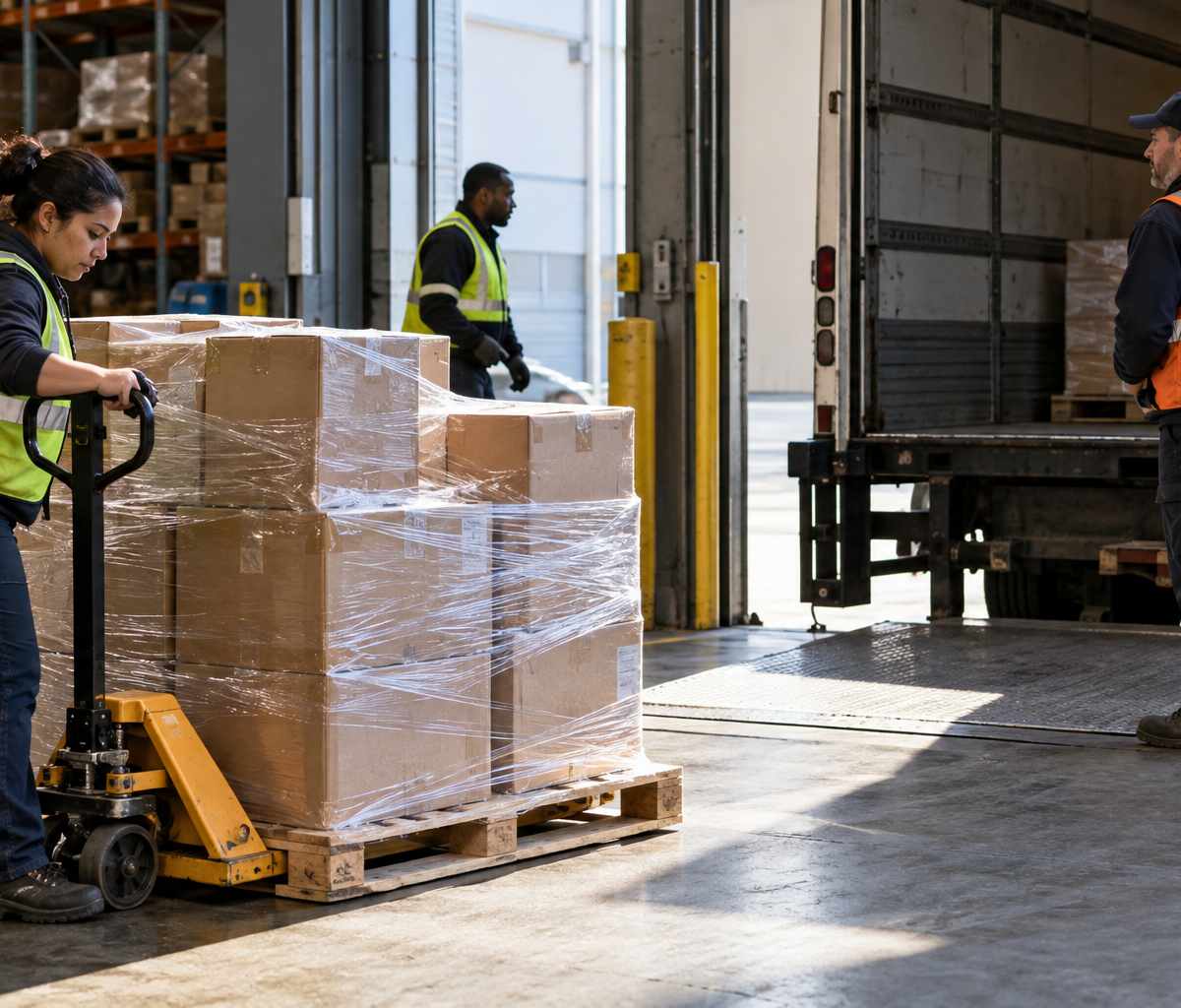 what an order-to-delivery flow contains: moving a packed order toward carrier collection.