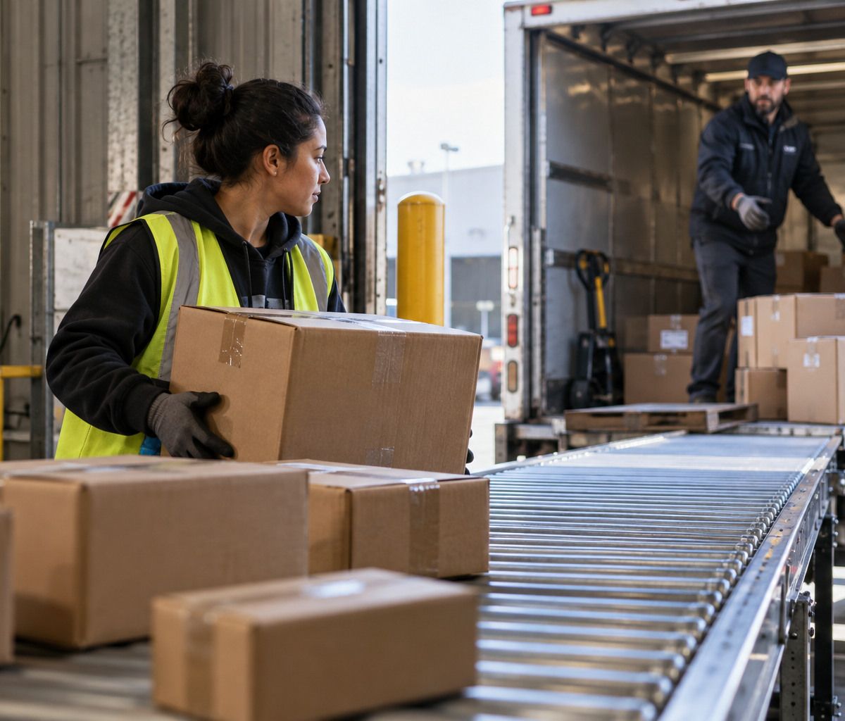 what chain of custody means in logistics: checking a parcel at the dock-to-vehicle transfer.