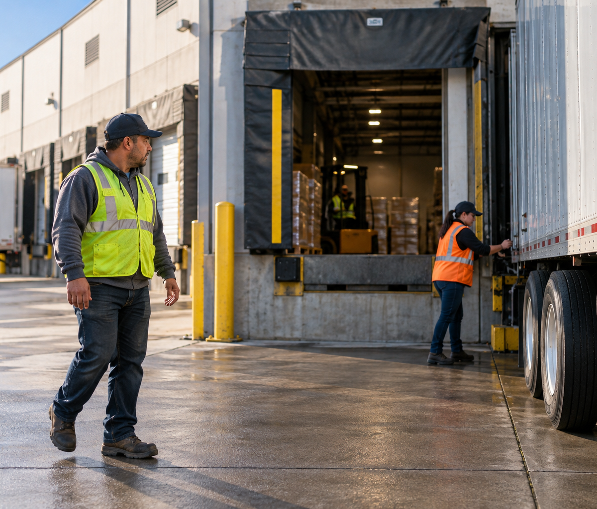 what dwell time means at a dock: observing a truck waiting for dock access.