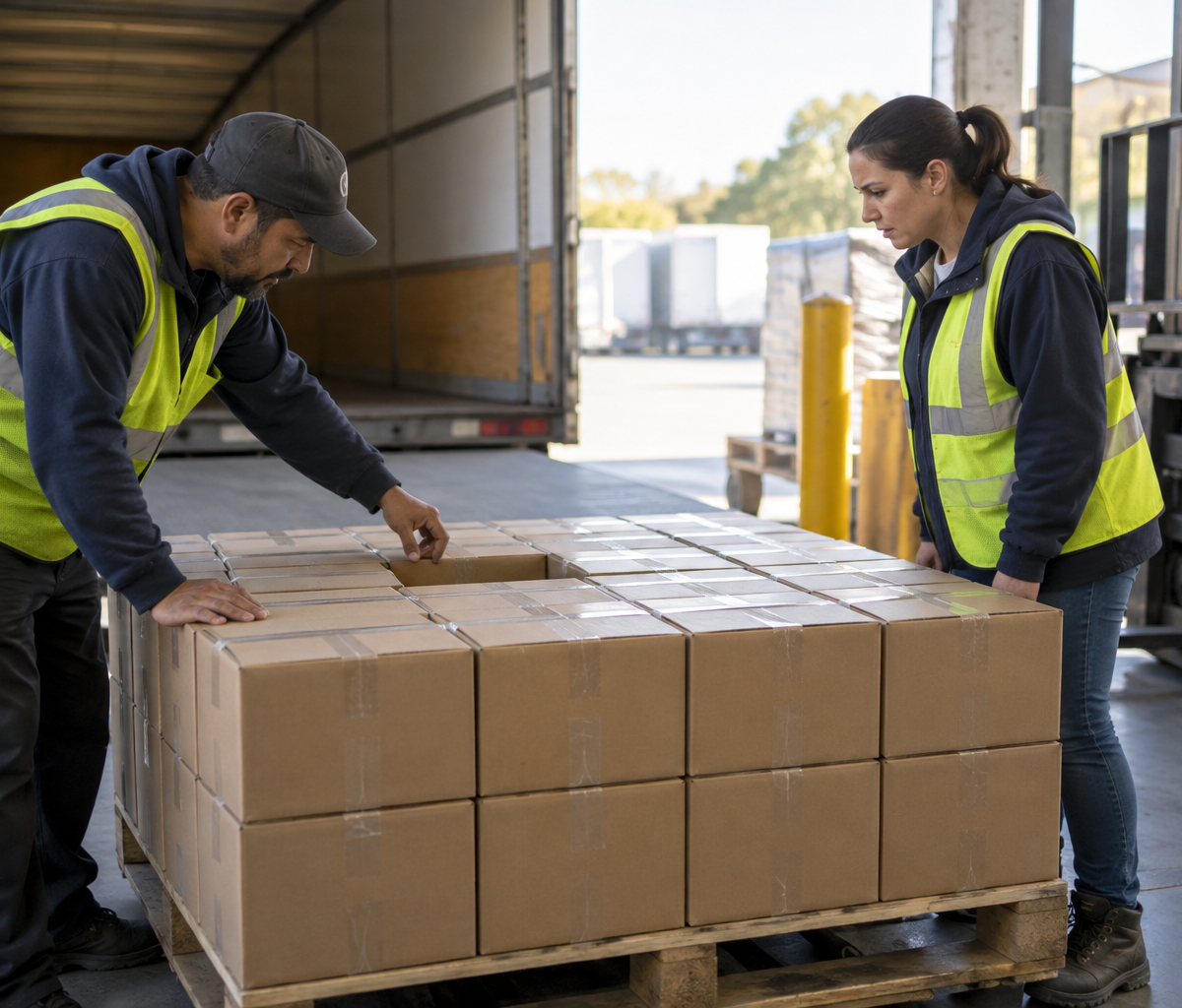what on-time in-full delivery measures: checking the completeness of a received pallet.