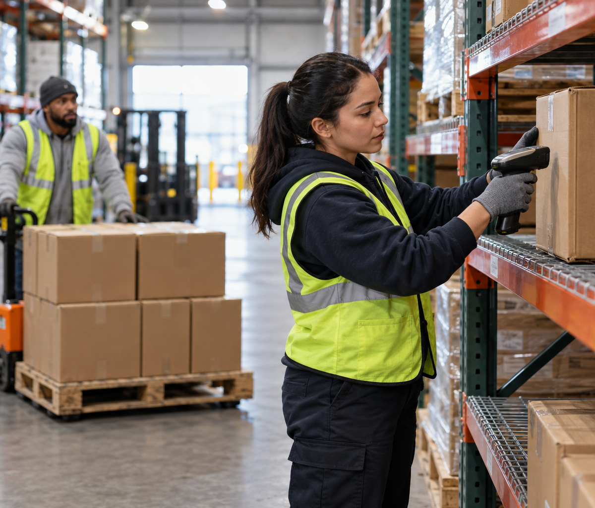 what putaway means in a warehouse: placing goods into warehouse storage.