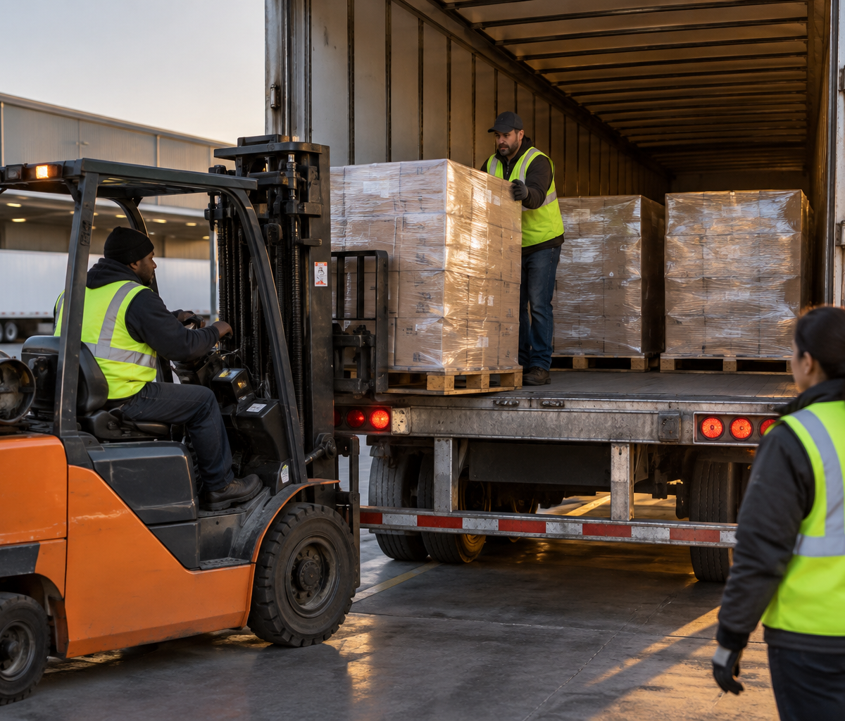 what shipment consolidation means: loading several orders into one trailer.