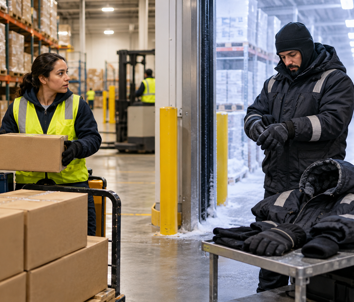 cold-storage warehouse work: examining protective clothing for cold work.