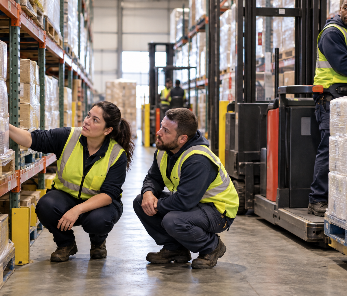 warehouse slotting specialist work: examining a warehouse pick location.