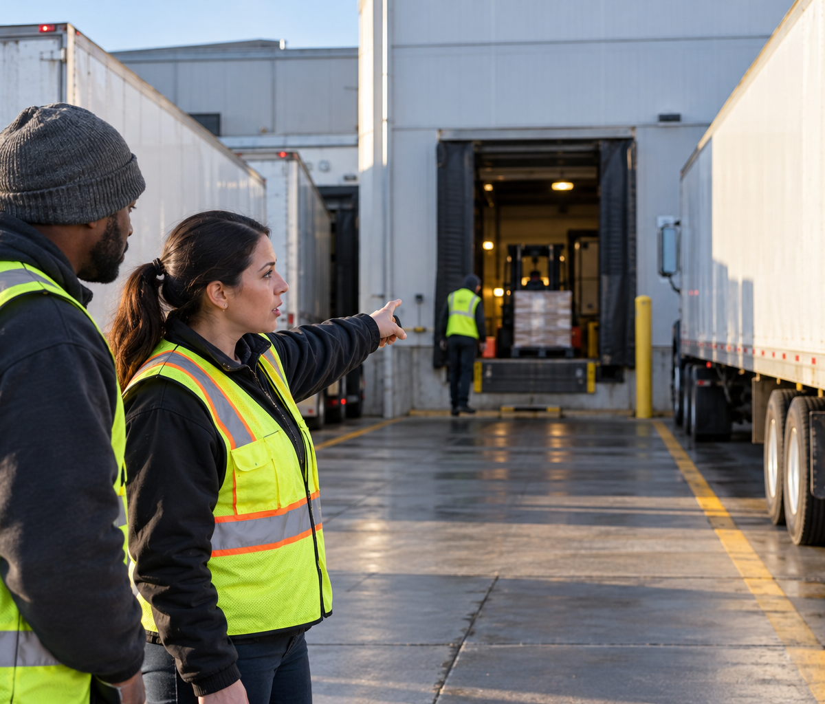 dock-scheduler work in logistics: considering competing trucks and dock access.