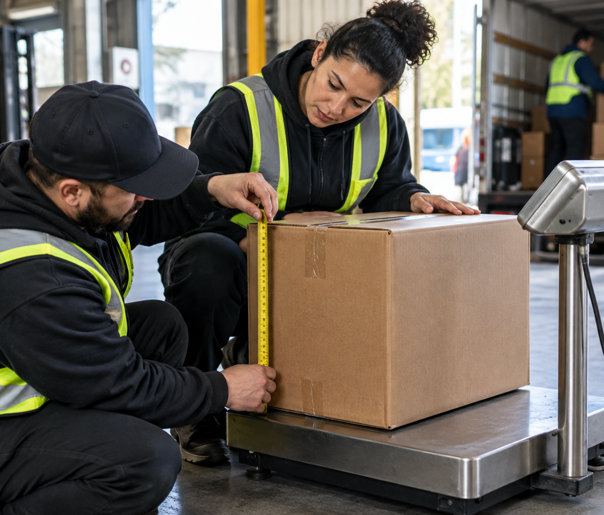 Investigating a parcel-weight billing mismatch: measuring a parcel before investigating a weight charge.
