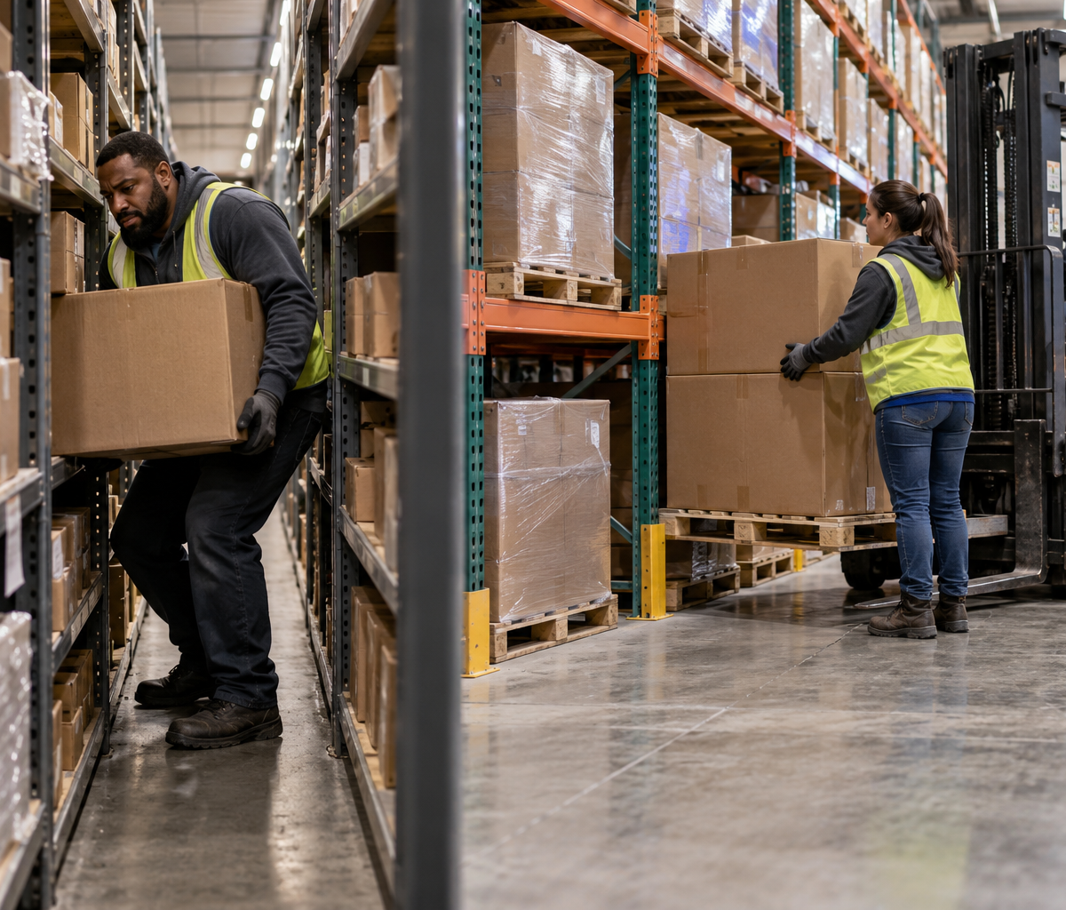 Choosing a warehouse slot for a fast-moving item: comparing placement of bulky stock and pallet goods.