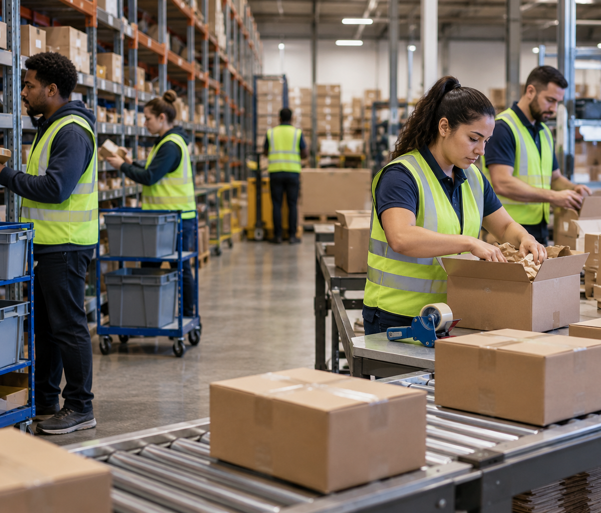 Choosing which warehouse role to cross-train: considering worker movement between picking and packing.