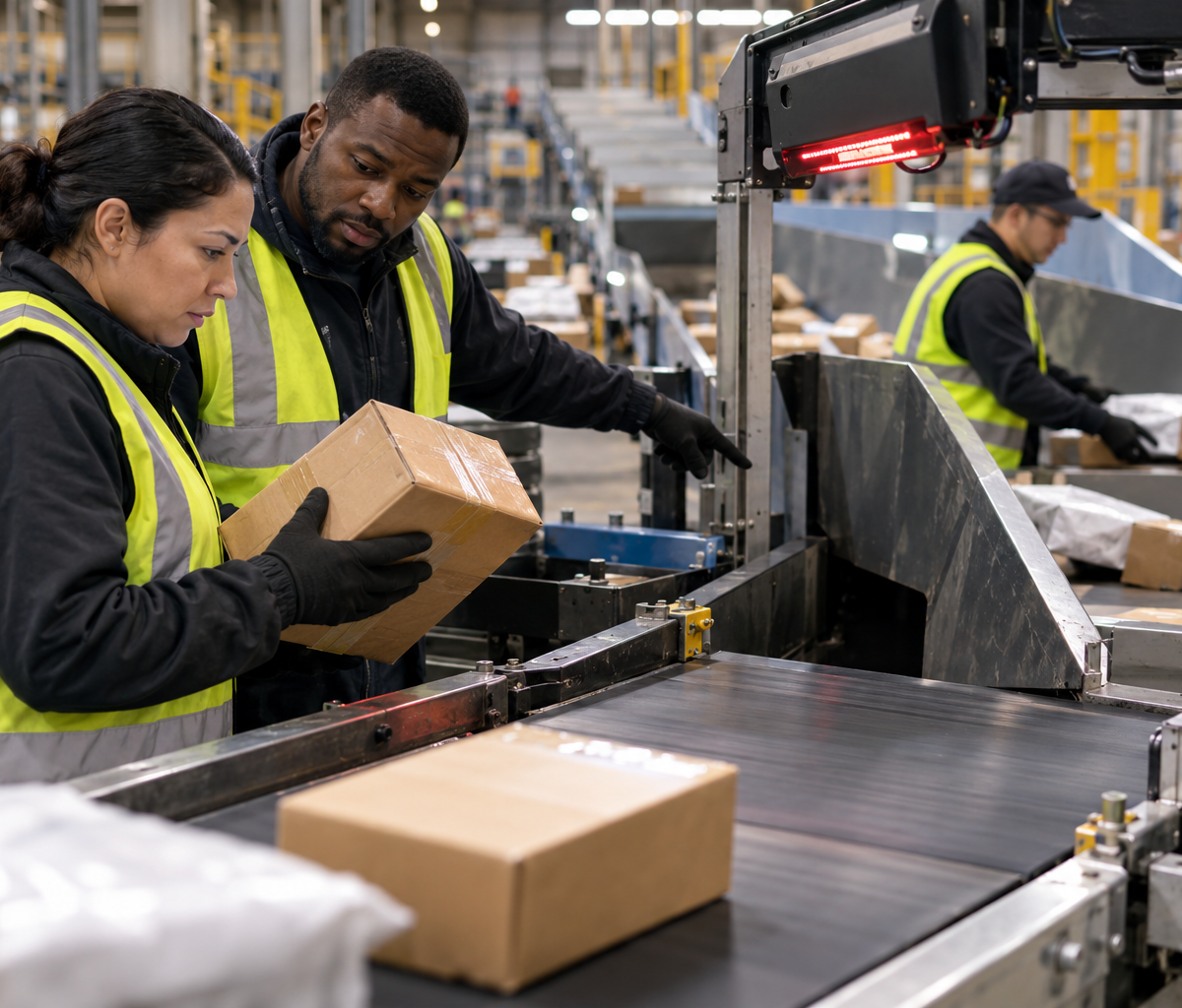 Investigating a sortation miss: checking a parcel diverted from normal sortation.