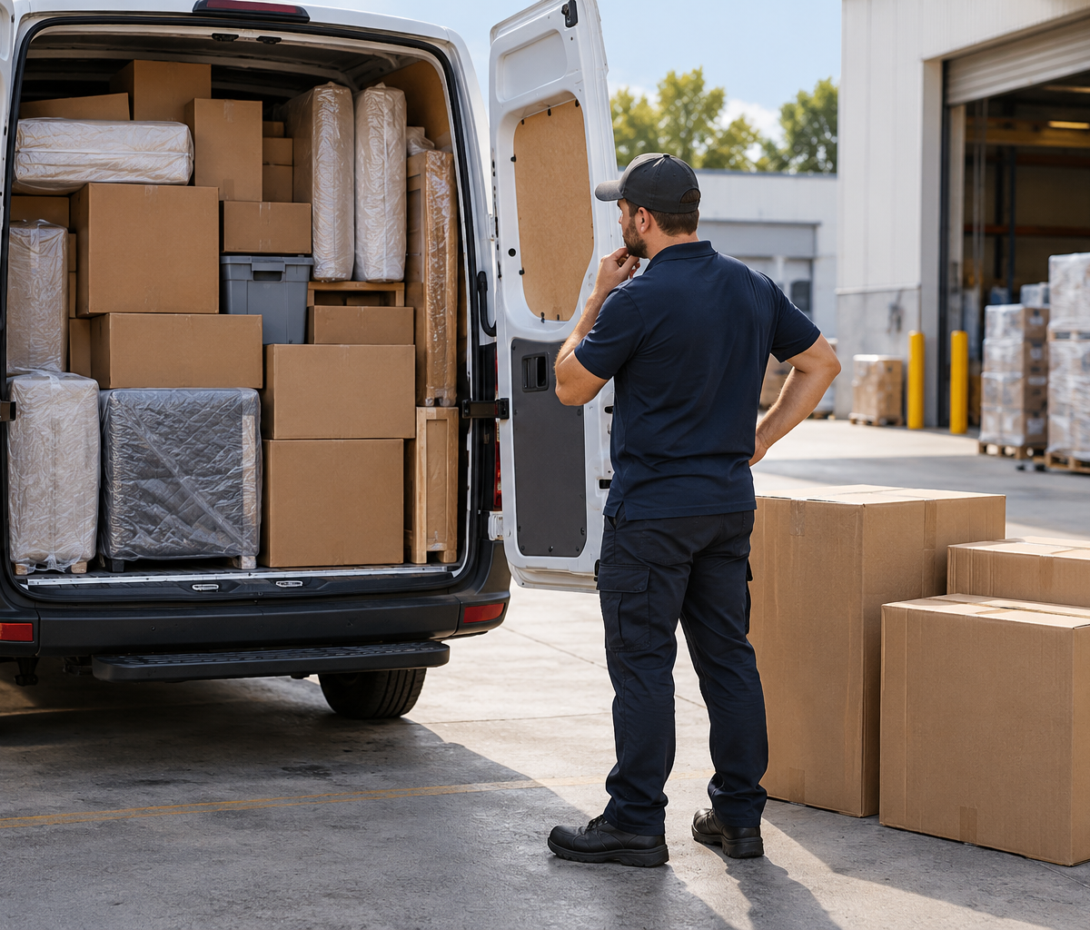 How drivers handle a vehicle capacity mismatch: considering bulky cartons outside a full cargo van.