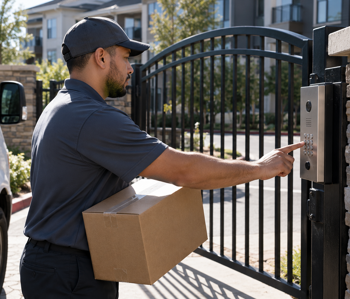How drivers record an undeliverable item: recording an access problem at a gated stop.