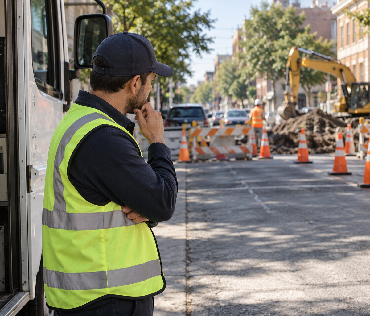 How route order is set: considering roadworks that affect the next stop.
