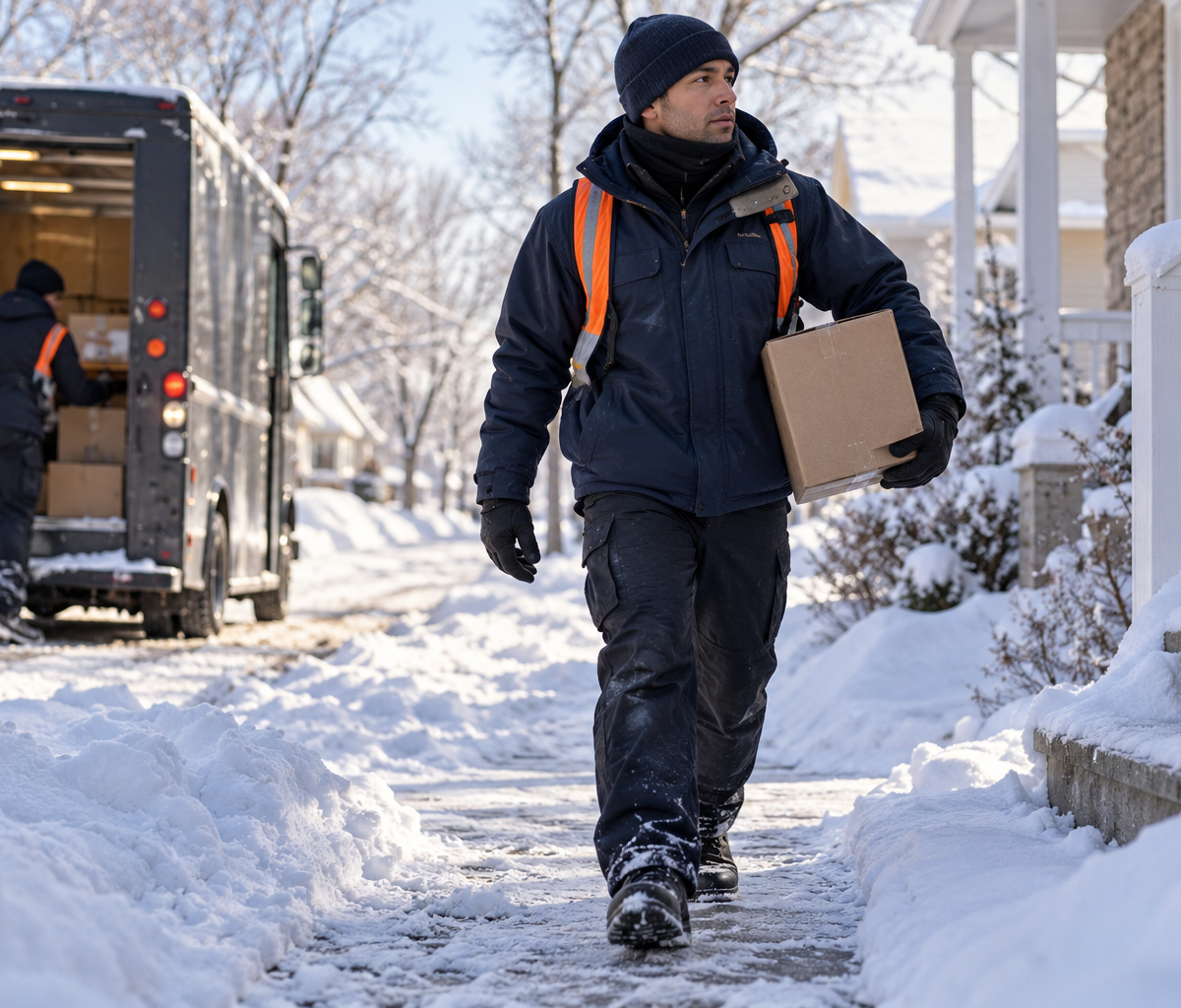 Checking cold-exposure protections: considering exposure during a snowy delivery stop.