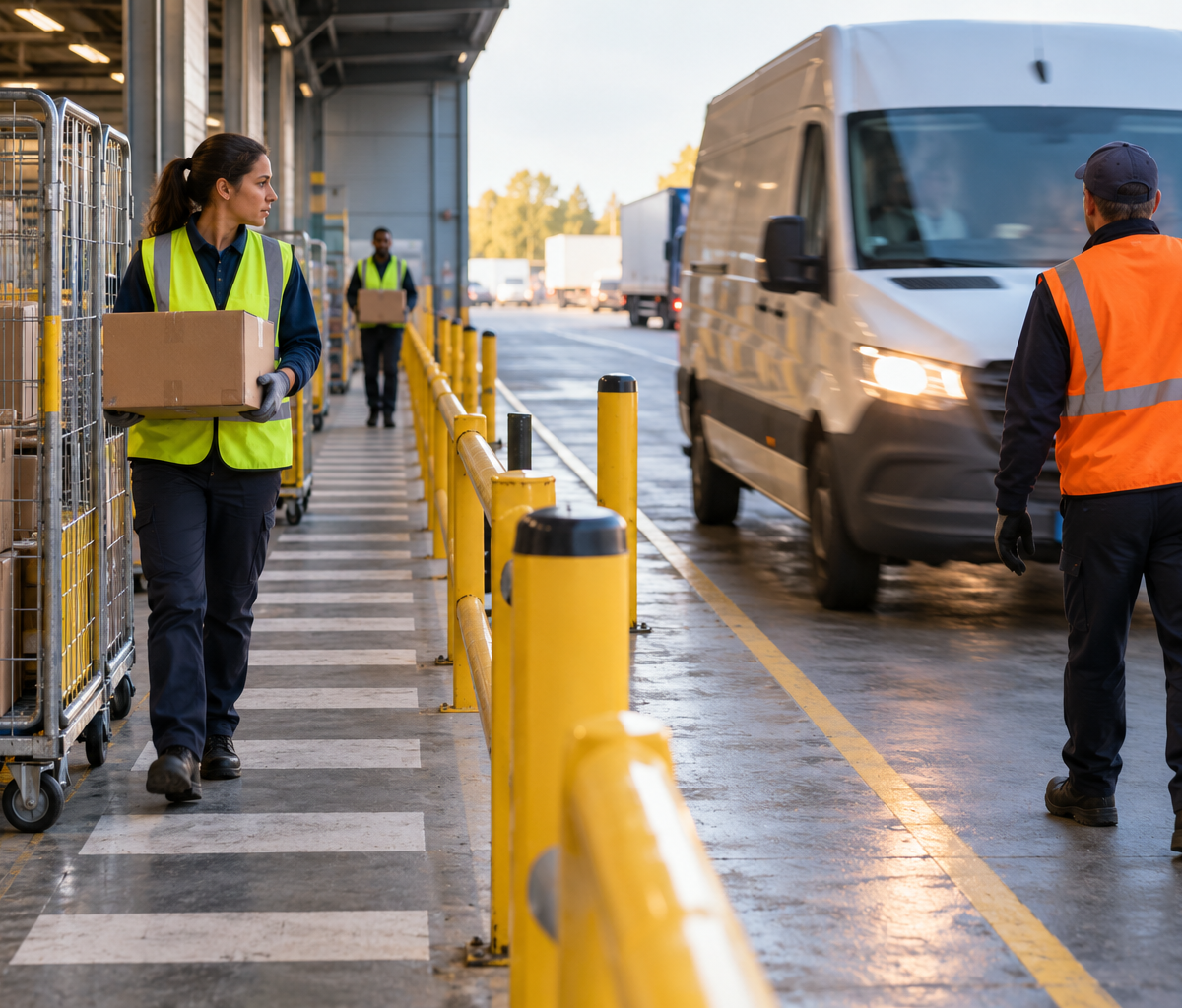 Checking pedestrian separation in loading zones: examining the boundary between walking and vehicle areas.