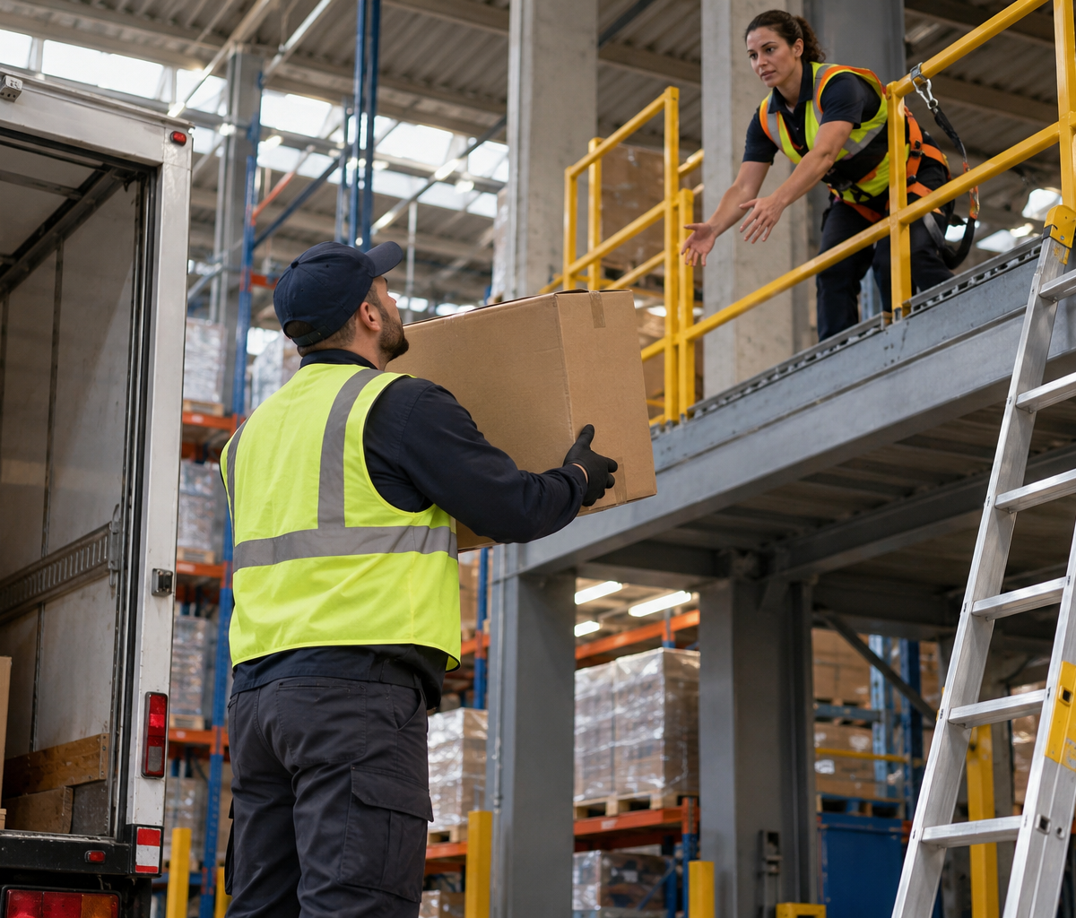 Checking ladder or elevated-access duties: considering an elevated parcel handoff.