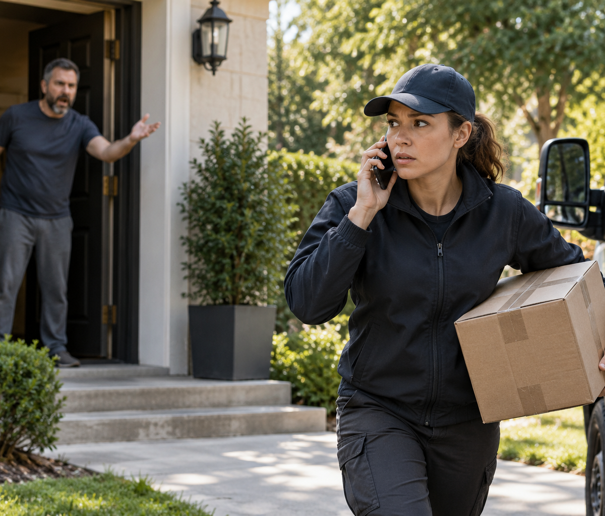 Checking support for threatening customer encounters: moving away from a doorstep and contacting dispatch.