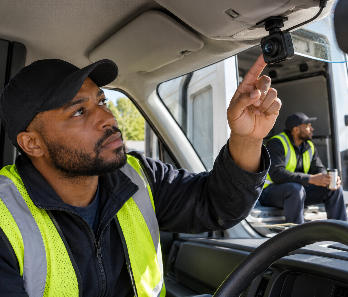 Checking vehicle-camera policies: checking an in-cab camera before discussing privacy boundaries.