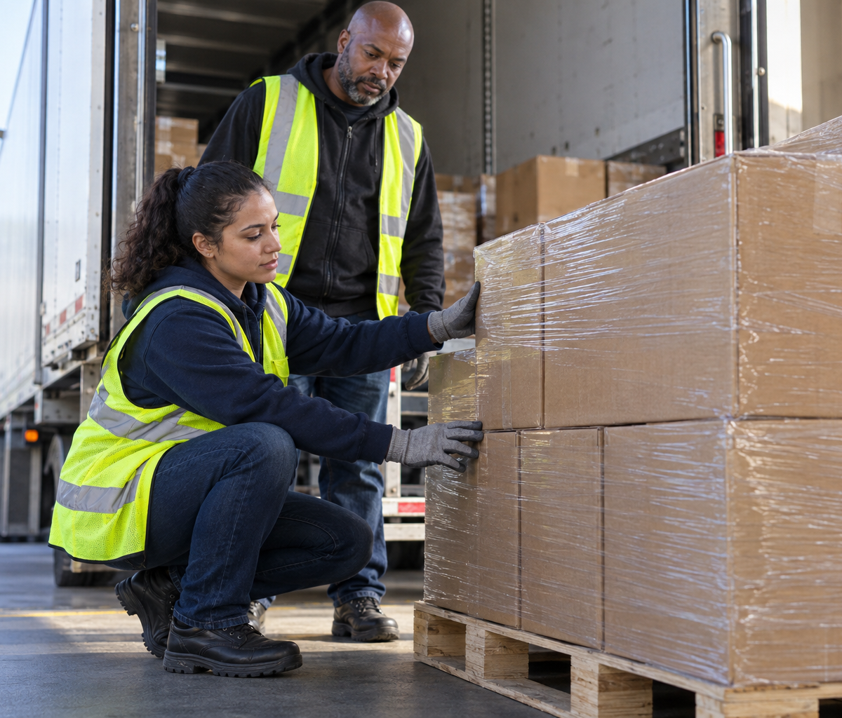 A shipping-clerk paperwork sample for a live opening: checking pallet contents at a receiving dock.