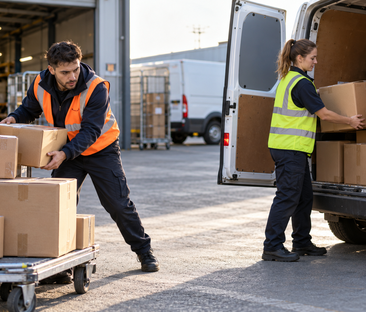 same-day delivery versus next-day parcel routes: contrasting late parcel preparation with a ready vehicle load.