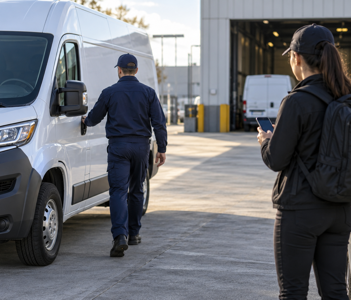 scheduled route work versus on-demand delivery: considering a ready assigned van and a waiting courier.