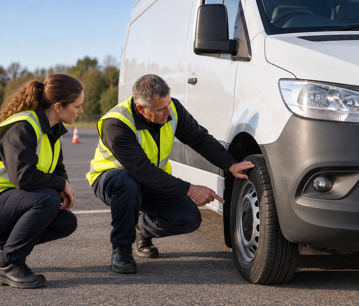 delivery-role training prerequisites: observing an instructor demonstrate a van inspection.