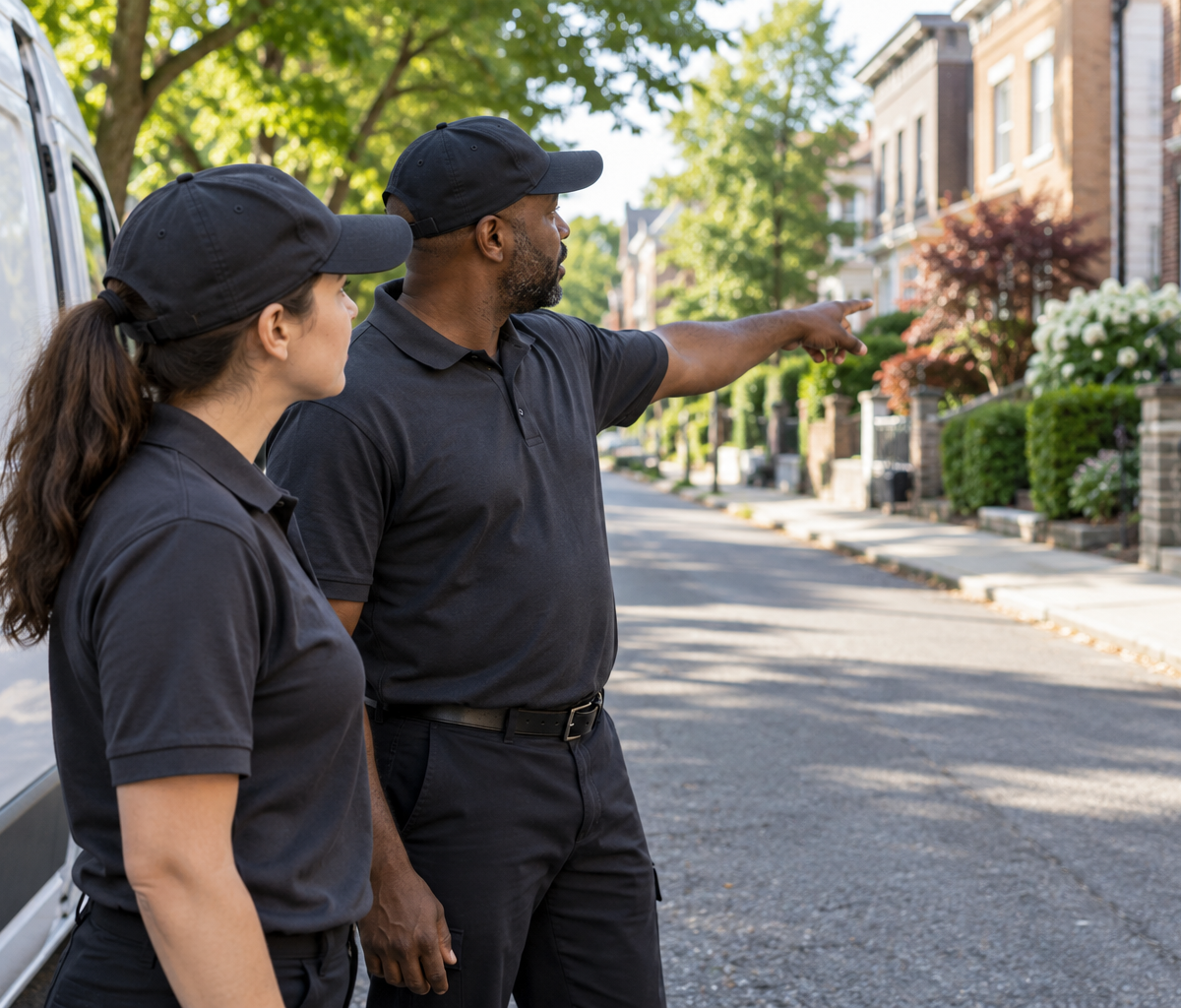 local-area familiarity requirements: discussing unfamiliar neighborhood delivery access.