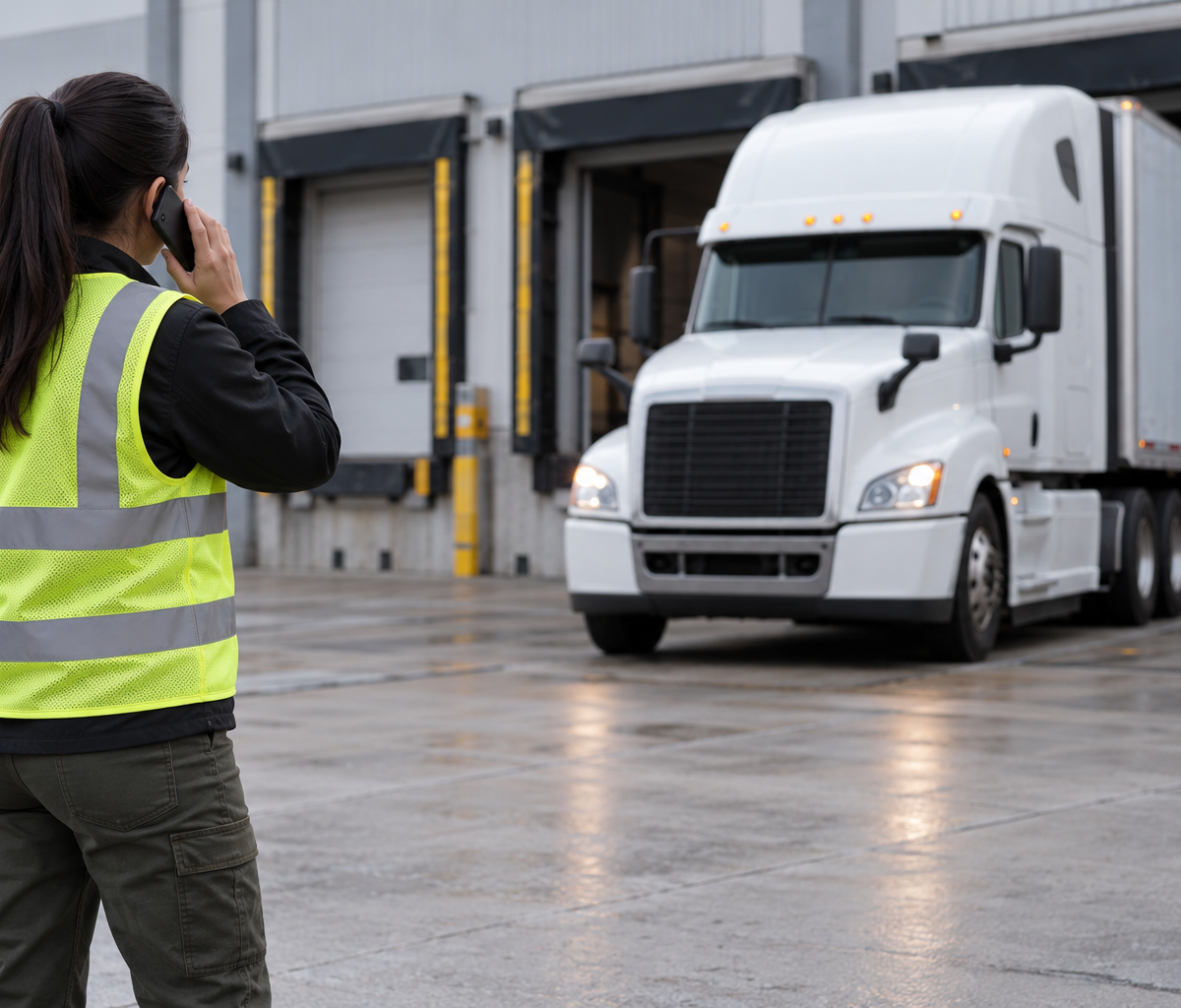 carrier-operations coordinator work: coordinating a delayed truck by telephone.