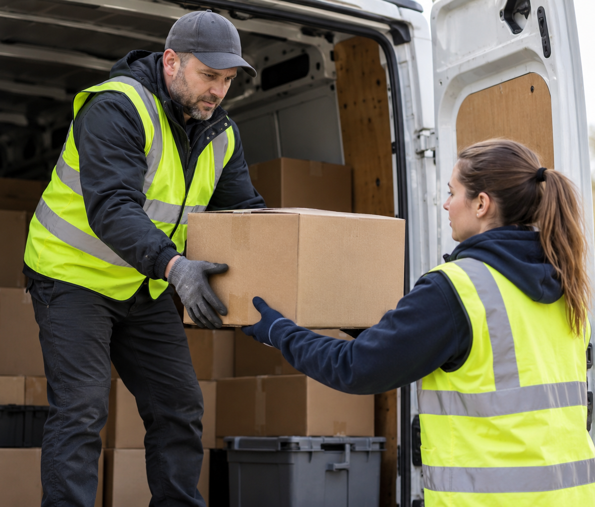 driver-training instructor work: demonstrating a safe handoff to a trainee.